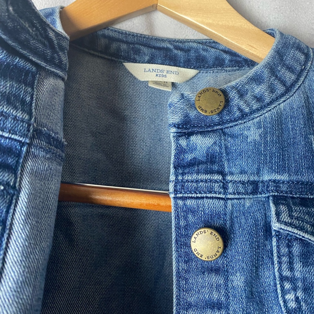 Lands' End blue preppy spring summer cute Denim Jacket with stars sz 10 girls - Picture 3 of 4